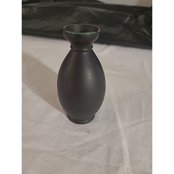 Vintage Small Wedgwood Black Basalt Kenlock Ware Bud Vase w/Hand Painted Design - Picture 2 of 6